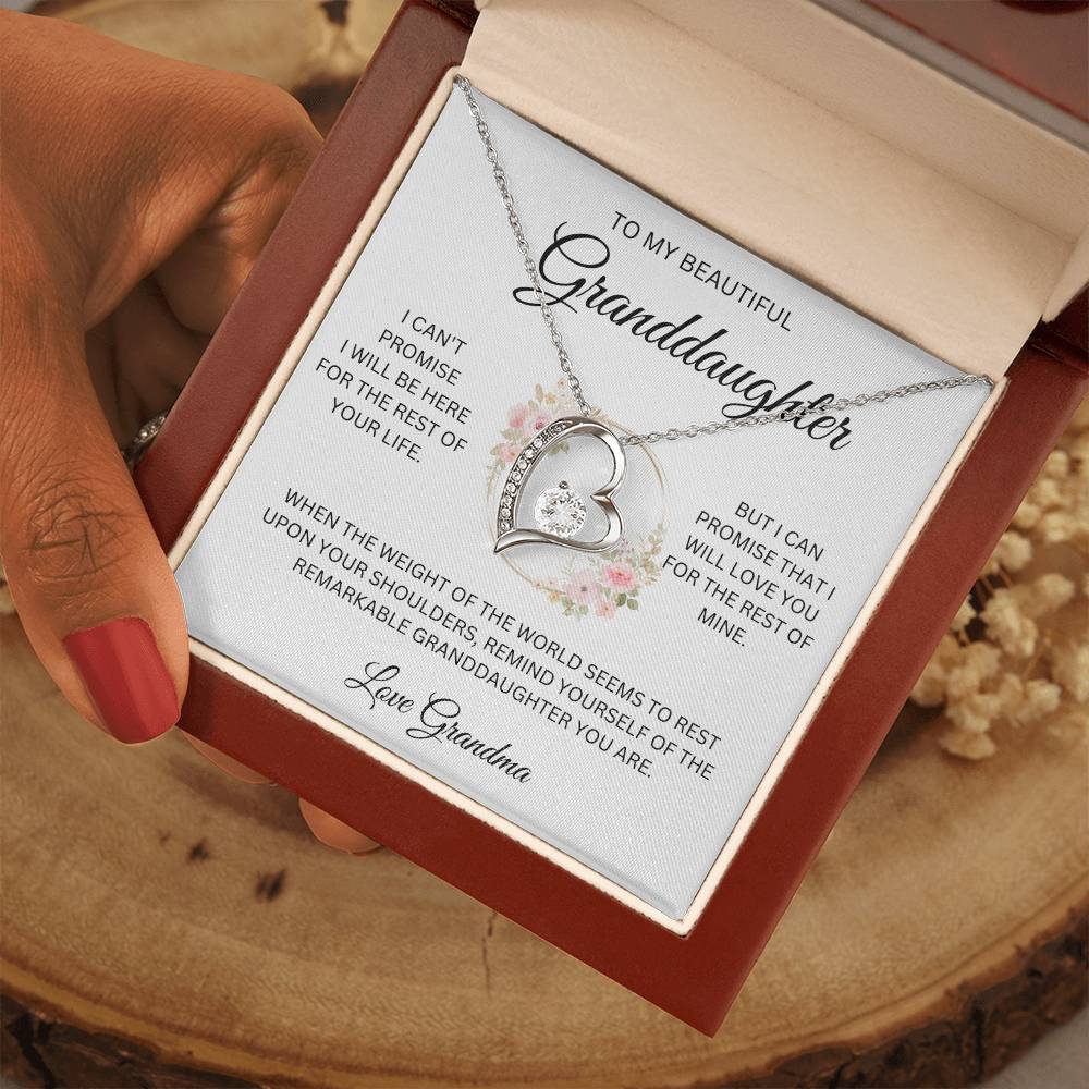 To My Granddaughter ~ Grandma's Promise ~ Forever Love Heart Necklace