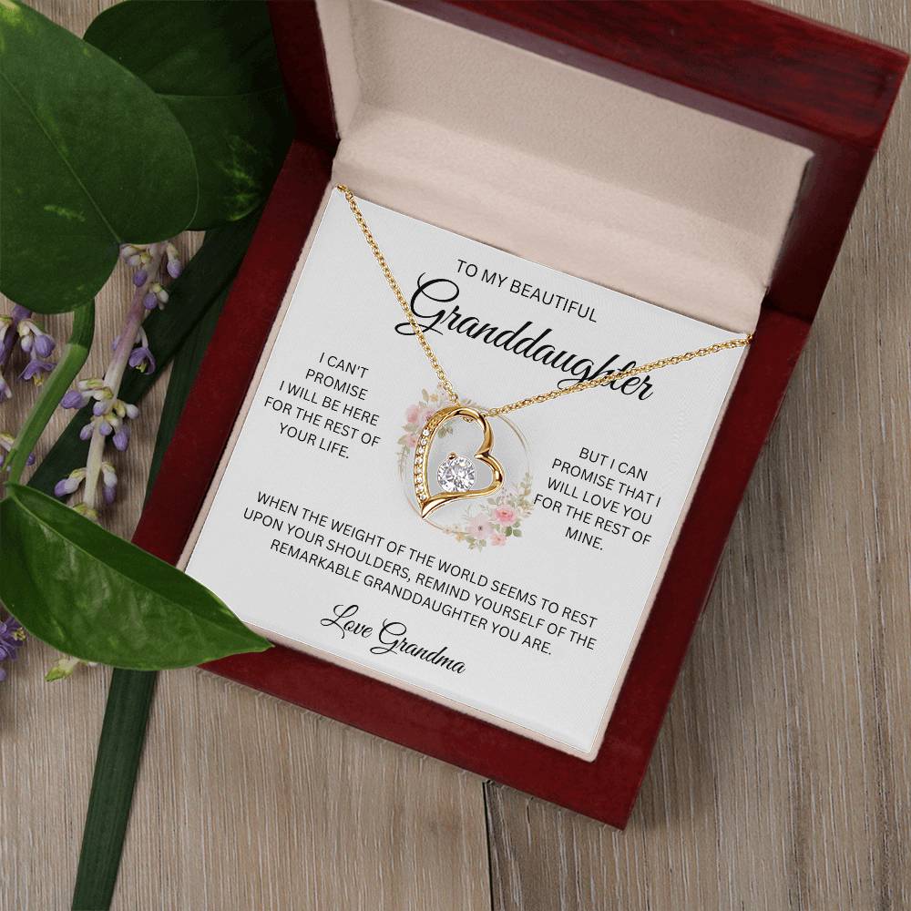 To My Granddaughter ~ Grandma's Promise ~ Forever Love Heart Necklace