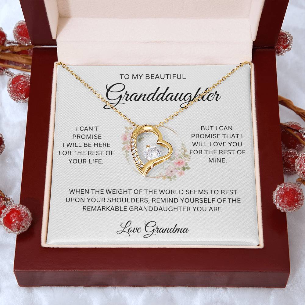 To My Granddaughter ~ Grandma's Promise ~ Forever Love Heart Necklace