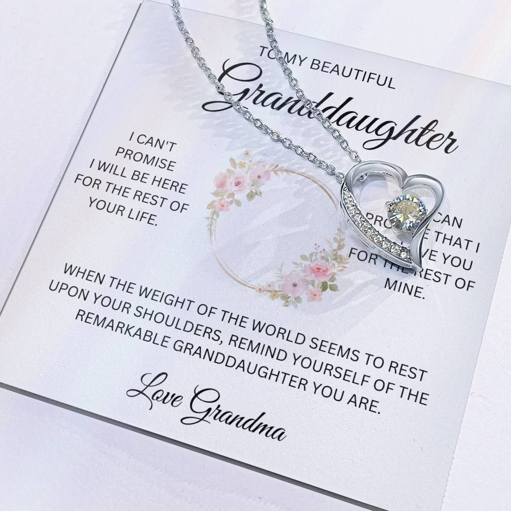 To My Granddaughter ~ Grandma's Promise ~ Forever Love Heart Necklace