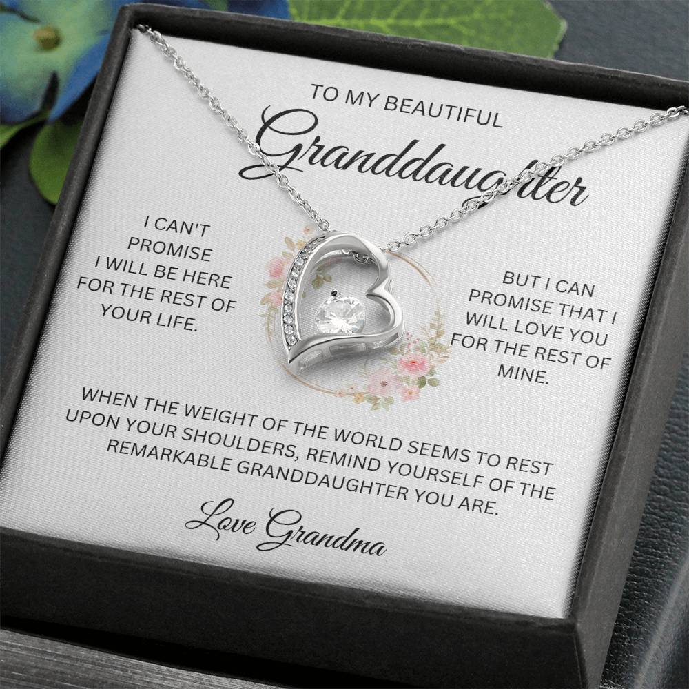To My Granddaughter ~ Grandma's Promise ~ Forever Love Heart Necklace