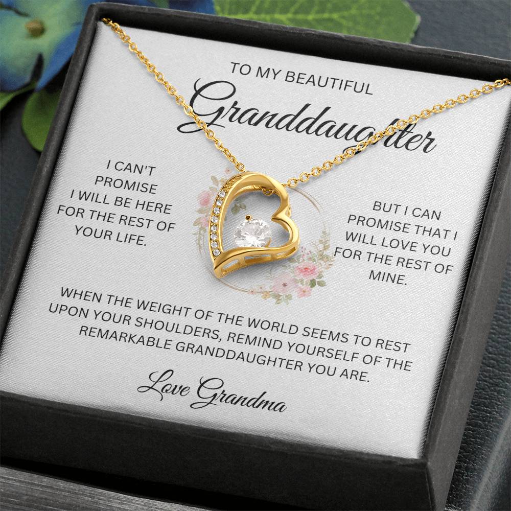 To My Granddaughter ~ Grandma's Promise ~ Forever Love Heart Necklace